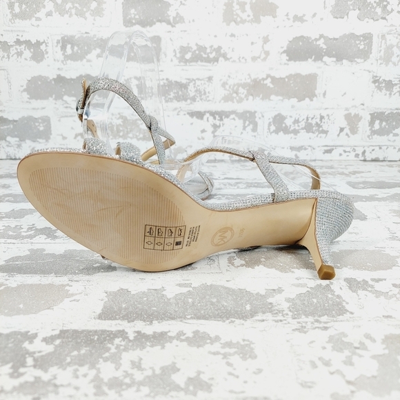 NEW Michael Kors Silver Slip On Buckle Slingback Summer Heeled Sandals O756 - Picture 8 of 13